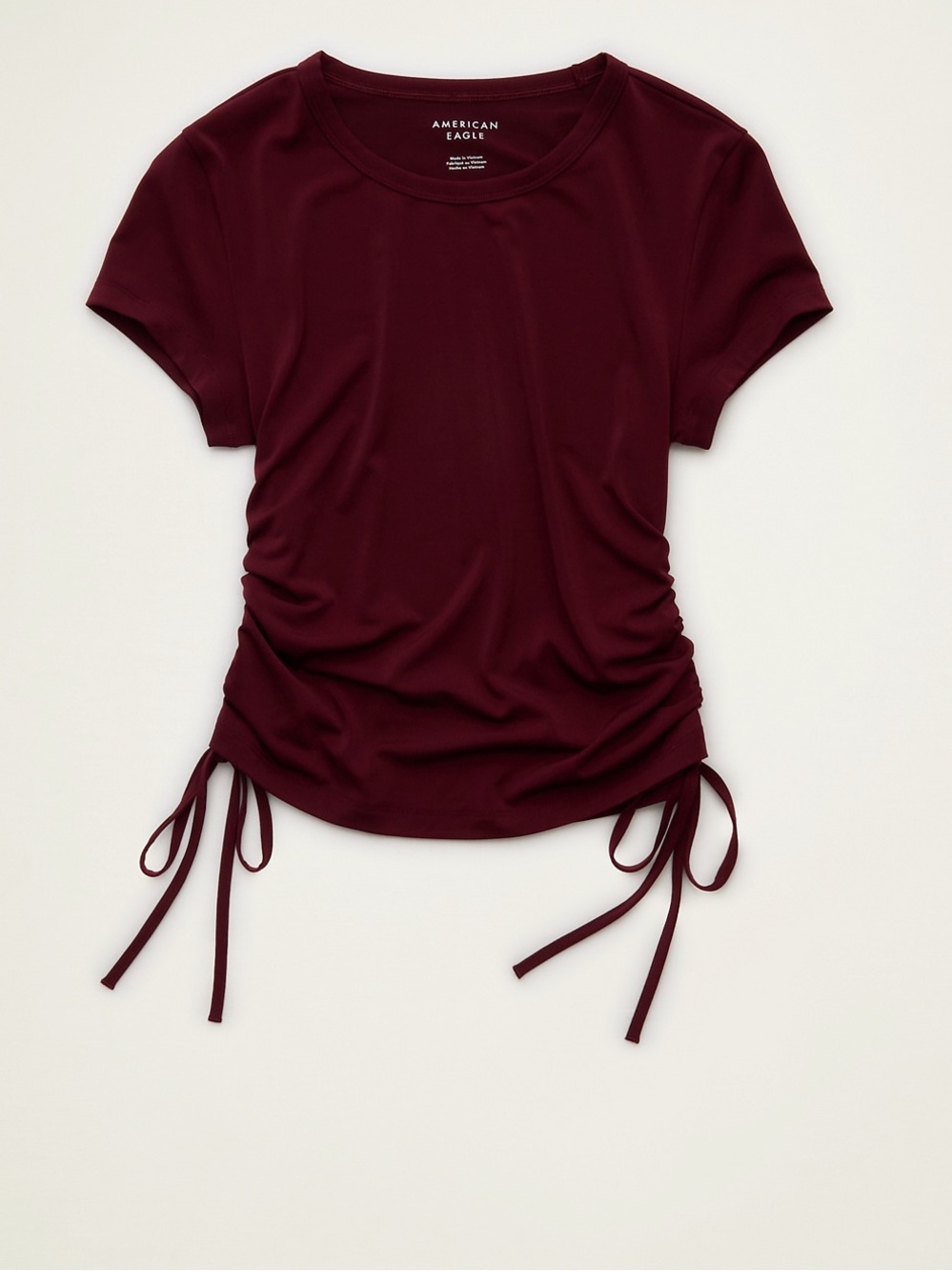 American Eagle Burgundy Short Sleeve Side Cinch T- shirt